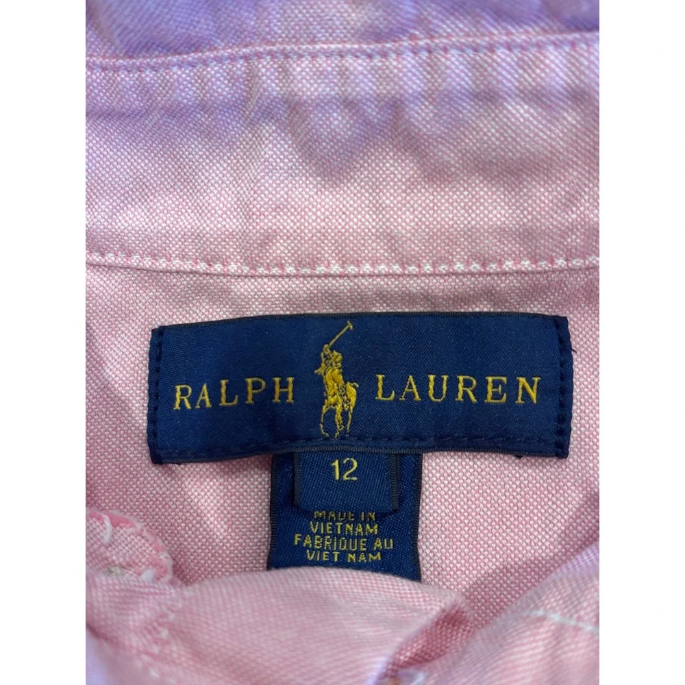 Ralph Lauren Kids Pink Oxford Button Down Shirt Size 12 Long Sleeve Pony Logo